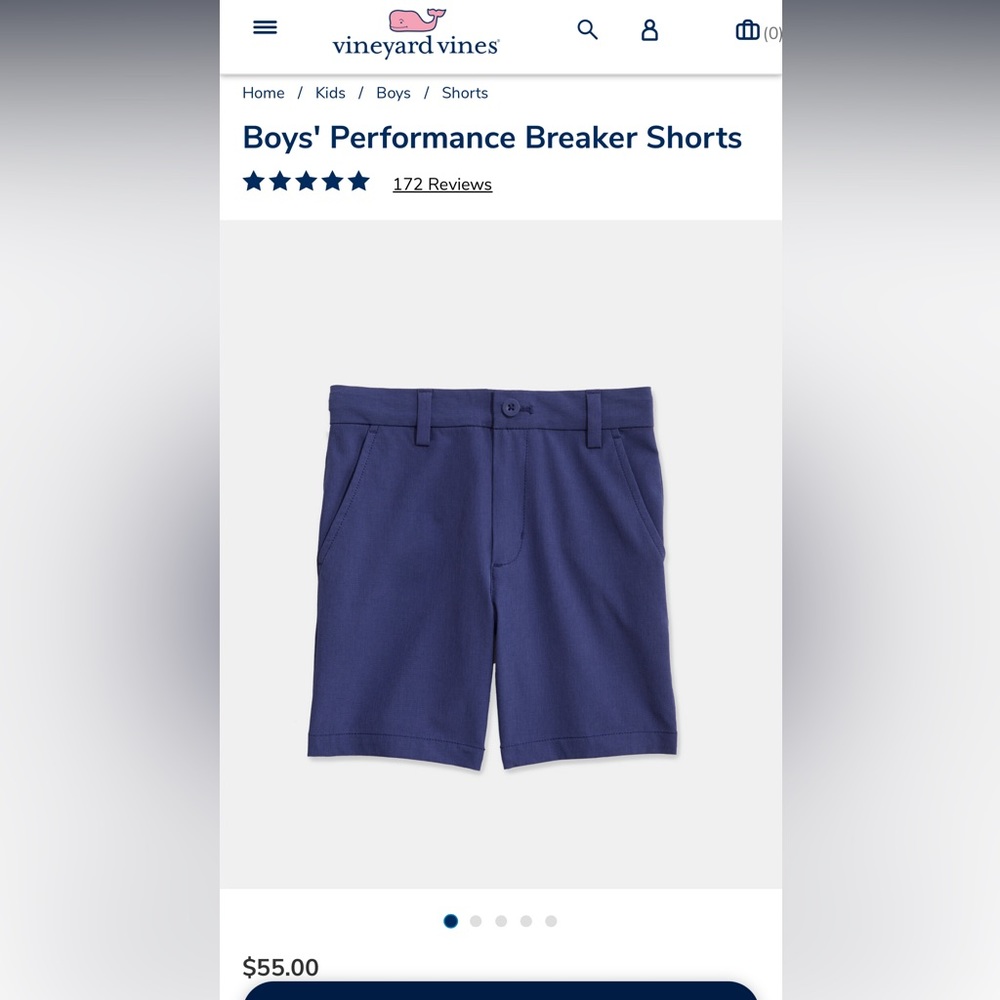 Vineyard Vines boys size 14 Deep Cobalt (navy) Performance Breaker Shorts